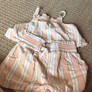 Free People Set Pink and White Striped Jumpsuit